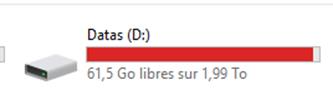 Disque Datas D - 61,5 Go libres avant nettoyage