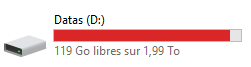 Disque Datas D - 119 Go libres après nettoyage