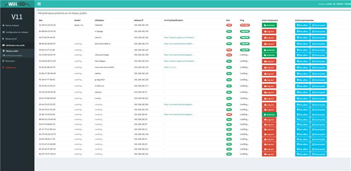 Interface hotspot WiFi V11 — réseau public